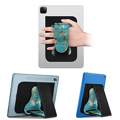 Fintie Universal Tablet Hand Strap Holder - [Dual Stand Supports] Detachable Padded Hook & Loop Fastening Handle Grip with Adhesive Patch for iPad/Galaxy Tab and All 7-11' Tablets, Blossom