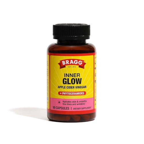 Bragg Inner Glow Apple Cider Vinegar and Phytoceramide Capsules - 750mg of Acetic Acid – Energy & Weight Management Support - Promotes Skin Hydration and Rejuvenation - (90 Pills)