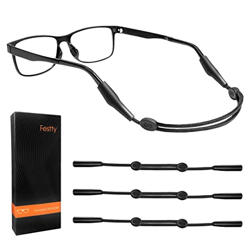 Festty Glasses Strap Sports 3 pcs Eyeglasses Strap Holder for Kids Women Men, Adjustable Sunglasses Strap Eye Glasses String Strap (Black)
