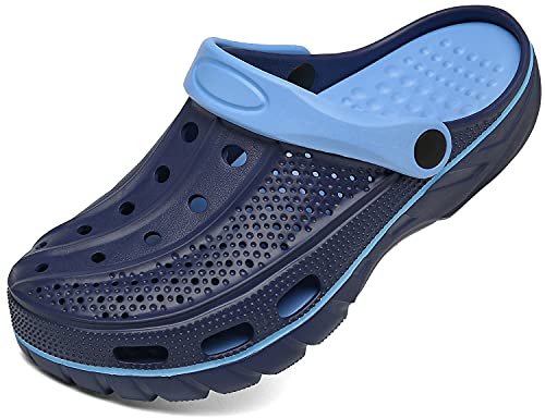 ChayChax Men's and Women's Arch Support Clogs Garden Shoes Slip-on Outdoor Beach Slippers with Removable Cushion Footbed, Black Blue, 8-9 Women/6.5-7.5 Men