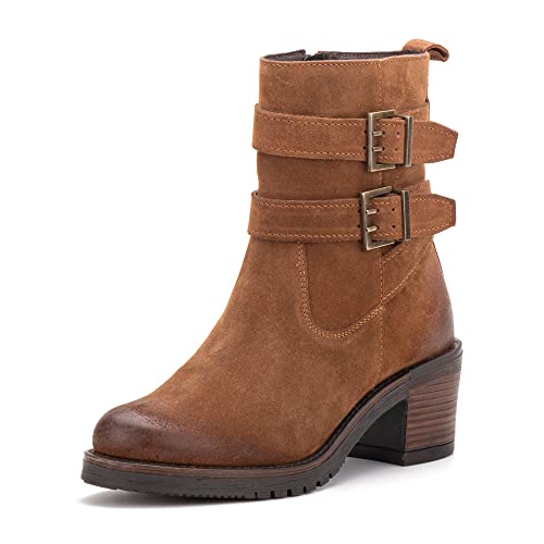 Vintage Foundry Co Womens Charmaine Handmade Burnished Rugged Classy Elegant Ankle Chelsea Boots w Adjustable Buckled Bands Side Zip Chunky Heels Victorian Combat Biker Engineer Western Goth Comic Con;Size 8.5