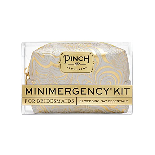 Pinch Provisions Minimergency Kit for Bridesmaids, Includes 21 Emergency Wedding Day Must-Have Essentials, Perfect Bridal Shower and Bridesmaids Proposal Gift (Silver & Gold Swirl)