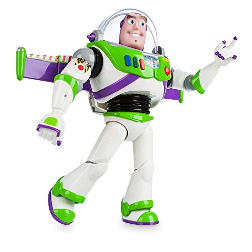 DISNEY Store Official Buzz Lightyear Interactive Talking Action Figure from Toy Story, 11 inch, Features 10+ English Phrases, Interacts with Other Figures and Toys, Light-Beam Features, Ages 3+