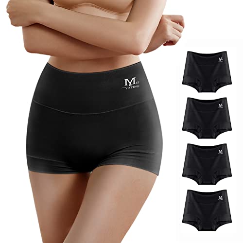 MEIYATING Boy Shorts Underwear for Women High Waisted Boyshorts Cotton Panties Stretch Boxer Briefs 4 Pack (M, Black)