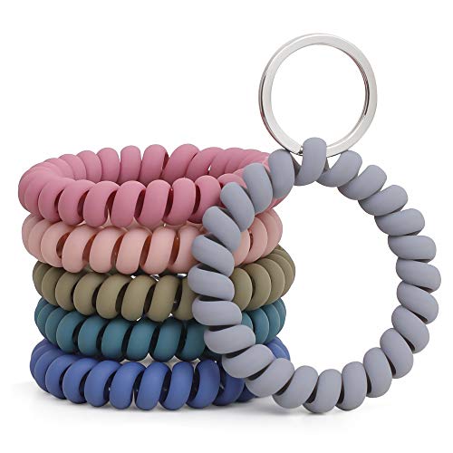 LGEGE 6PCS Stretchable Wristband Wristlet Keychain Wrist Key Chain Wristlet,Spring Flexible Spiral Wrist Coil ​Wrist Band Bracelet Key Holder Key Ring for Sauna Gym Pool ID Badge and Outdoor Sports