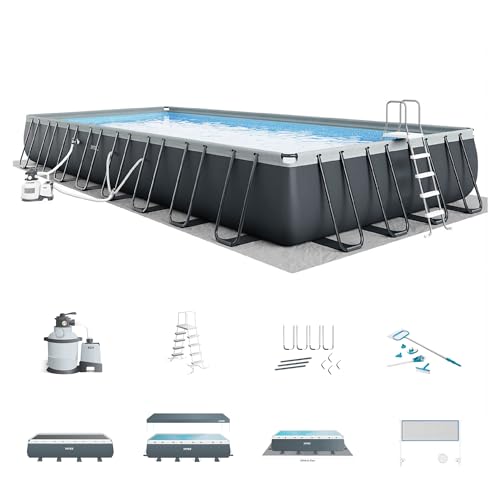 Intex 32' x 16' x 52' Ultra XTR Rectangular Outdoor Swimming Pool Set with Sand Filter Pump, Saltwater System, Pool Ladder, Ground Cloth, Pool Cover