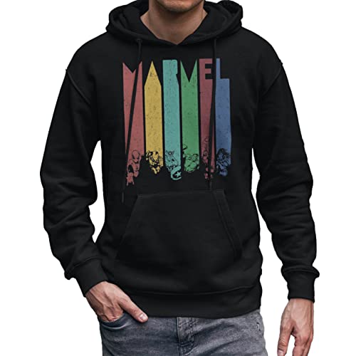 Marvel Avengers Hoodie for Men Sweatshirt Fleece Adult Retro Costume Graphic Distressed Color Daze 2XL XX-Large Spider-Man Iron Man Thor Hulk Captain America Black Widow (2x-Large, Black)