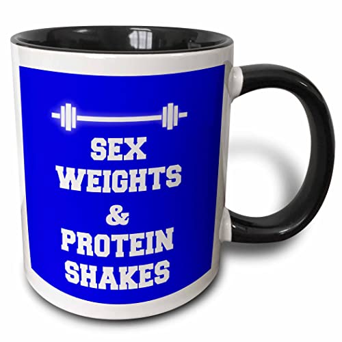 3dRose Sex weights and protein shakes on blue background - Mugs (mug_221920_9)