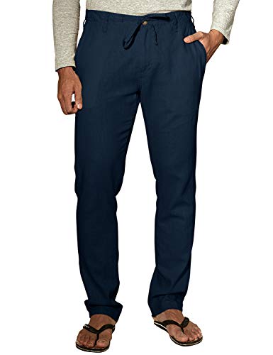 Match Men's Slim Tapered Linen Casual Trouser (34, 8059 Sapphire Blue)