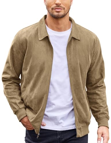COOFANDY Men's Vintage Leather Baseball Bomber Jacket Zipper Suede Coat