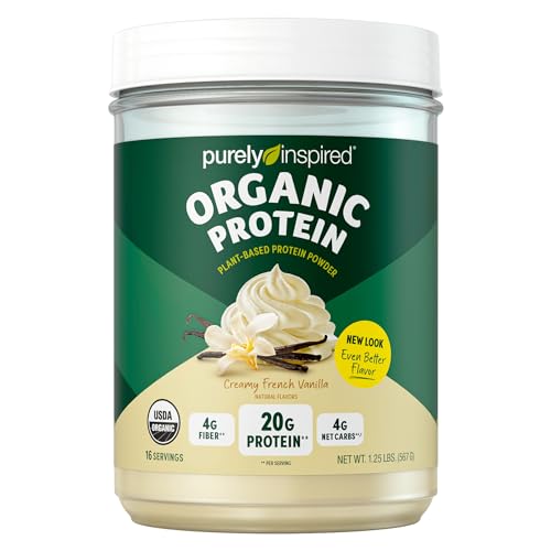 Purely Inspired Plant Based Organic Vegan Protein Powder for Women & Men 22g of Plant Protein Pea, Vanilla Protein Powder, 1.5 lb (17 Servings)