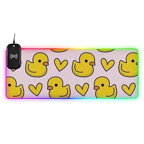 VKPSCHJ Mouse Pad with Wireless Charger 15W Large for Gaming,Baby Duck with Heart PC,Laptop,Desk, Cute RGB Glowing Computer Keyboard Mats Pads Non-Slip for Home & Office