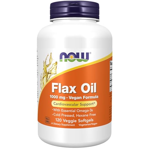 NOW Supplements, Flax Oil 1000 mg with Essential Omega-3s, Cold Pressed, Hexane Free, Vegan Formula, 120 Veg Softgels