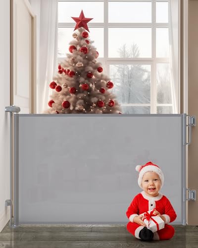 Cumbor Retractable Baby Gates for Stairs, Extends up to 55' Wide Fabric Dog Gate for The House, 34' Tall Safety Child Gates for Doorways Hallways,Pet Door Indoor & Outdoor,2 Set of Accessories, Gray