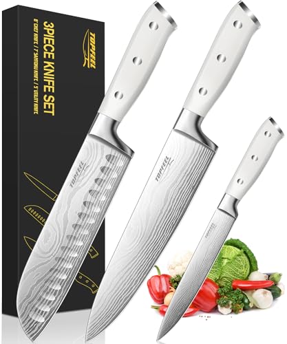 Topfeel 3PCS Professional Chef Knife Set, Sharp Japanese Kitchen Knife, German High Carbon Stainless Steel 8 inch chef's knives 7 inch Santoku 5 inch Knife Utility Knife with Gift Box