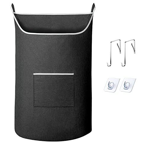 SAVERHO XL Hanging Laundry Hamper Bag, Black Door Hanging Hamper with Large Openging Hanging Laundry Hamper Storage Bag Large Size 36X22 Inch (Black)