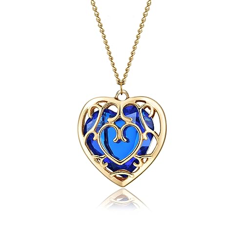 AILUOR The Legend of Zelda Skyward Sword Heart Crystal Necklace Container Keychain Cosplay Created Sapphire Ruby Big Heart Pendant Anime Jewelry Valentines Gifts for Women Girl (Blue)