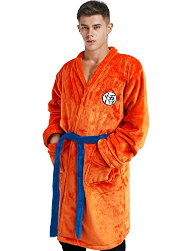 Lopbraa Anime Robe Pajamas Bathrobe for Mens Costume for Adult Soft Plush Long Bathrobes Cosplay (Orange)
