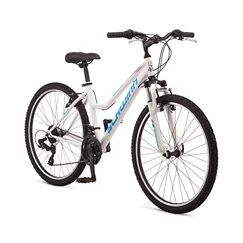 Schwinn High Timber Youth/Adult Mountain Bike for Men and Women, 26-Inch Wheels, 21 Speed, Steel Frame, White/Blue