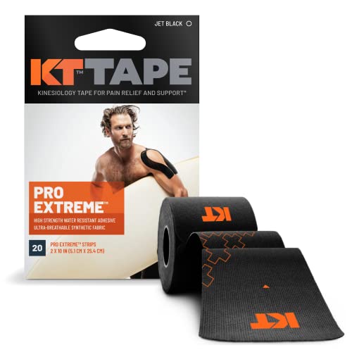 KT Tape, Pro Extreme Synthetic Kinesiology Athletic Tape, 20 Count, 10” Precut Strips, Jet Black