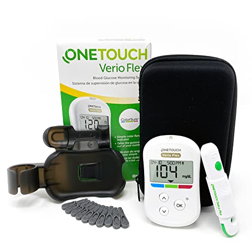 OneTouch Verio Flex Blood Glucose Meter For Sugar Test Kit | Includes Blood Glucose Monitor, Lancing Device, 10 Sterile Lancets, and Carrying Case