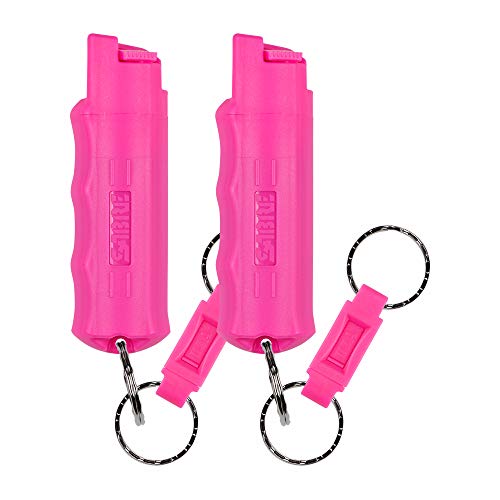 SABRE Pepper Spray, Supports National Breast Cancer Foundation, Maximum Police Strength OC Spray, Quick Release Keychain for Easy Carry and Fast Access, Finger Grip for More Accurate Aim, 25 Bursts