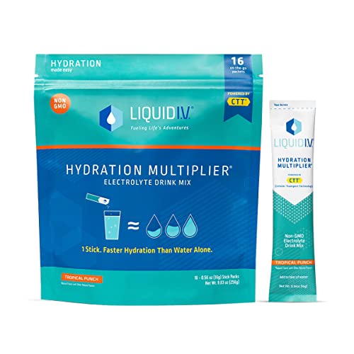 Liquid I.V. Hydration Multiplier - Tropical Punch - Hydration Powder Packets | Electrolyte Powder Drink Mix | Easy Open Single-Serving Sticks | Non-GMO | 1 Pack (16 Servings)