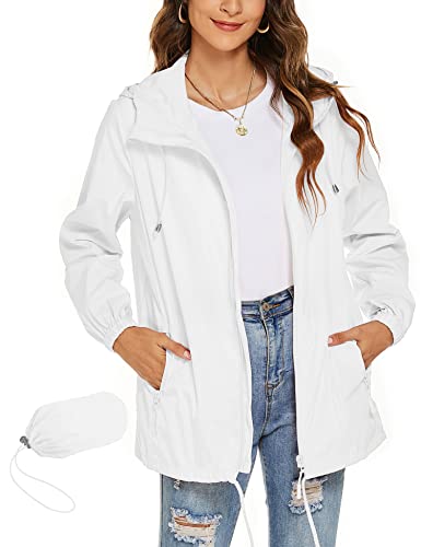 Avoogue Raincoat Women Lightweight Waterproof Outdoor Travel Rain Anorak Jacket White XXL