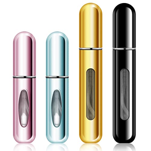 BeautyChen 4 PCS Refillable Perfume Atomizer Bottle, Mini Spray Bottles, Small Pocket Perfume Bottle, Scent Pump Case, Portable Empty Perfume Container for Travel(5ml+8ml)