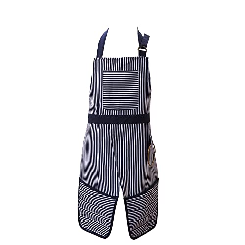 RED LMLDETA Apron Kitchen Heavy Fabric Adjustable Neck Strap Bib Extra Long Ties 2 Pockets Cotton Chef Cooking (Blue Apron)