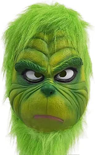 Christmas Mask Green Cosplay Mask, Adult Plush Christmas Suit, Costume Christmas Holiday Party Costume Props