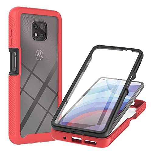 Ankoe for Moto G Power 2021 6.6 Inch Case with Built-in Screen Protector, Full-Body Protective Shockproof Rugged Bumper Cover, TPU Protective Shockproof Durable Phone Case,Red