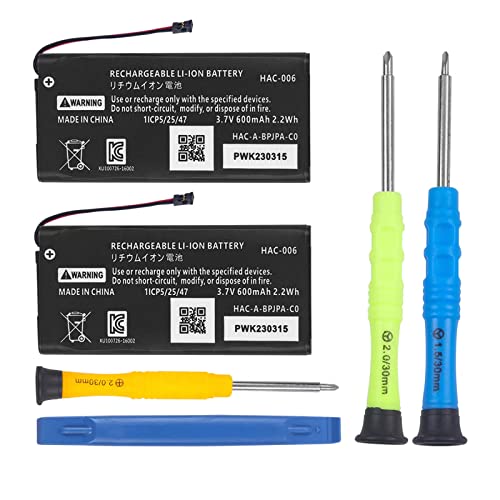 2Pcs 600mAh HAC-006 Battery Replacement Pack for Nintendo Switch HAC-015 HAC-016 Left and Right Joy-Con Controller Rechargeable Internal Li-ion Battery with Tools