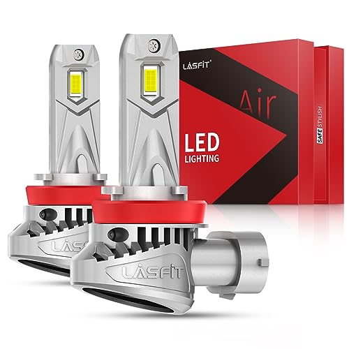 LASFIT H11 LED Bulb, 400% Brightness 6000K Cool White, 1:1 Mini Size H11/H8/H9/H16 LED Light Bulbs for Halogen Replacement, Direct Installation Non-polarity, Plug and Play, Cooling Fan, Pack of 2