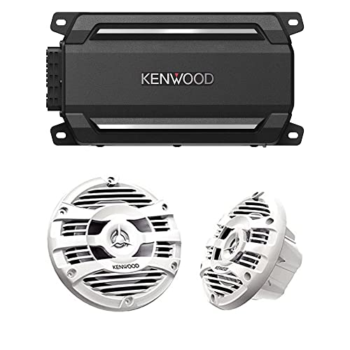 KENWOOD KAC-M5024BT Compact 4-Channel 600 Watt Car Amplifier with Bluetooth Streaming for Marine, ATV and Powersport Applications | Plus Kenwood KFC-1653MRW 6.5' 2-Way Marine Speakers Pair (Tan)