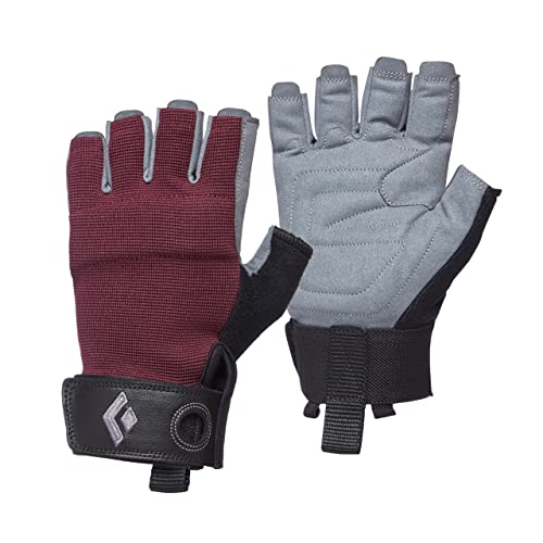 BLACK DIAMOND Womens Crag Half-Finger Rock Climbing Gloves for Belaying, Bordeaux, Small