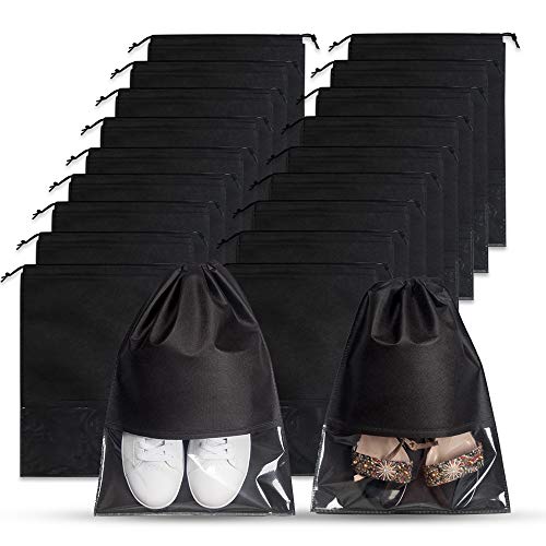 18 PCS Shoe Bags for Travel, Portable Shoe Bag with Drawstring, Non-Woven Fabric Travel Shoe Bags for Storage, Shoe Travel Bag for Men And Women Size (Black)