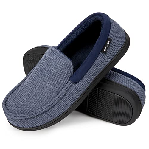 Men's Comfort Memory Foam Moccasin Slippers Breathable Cotton Knit Terry Cloth House Shoes (10 D(M) US, Demin Blue)