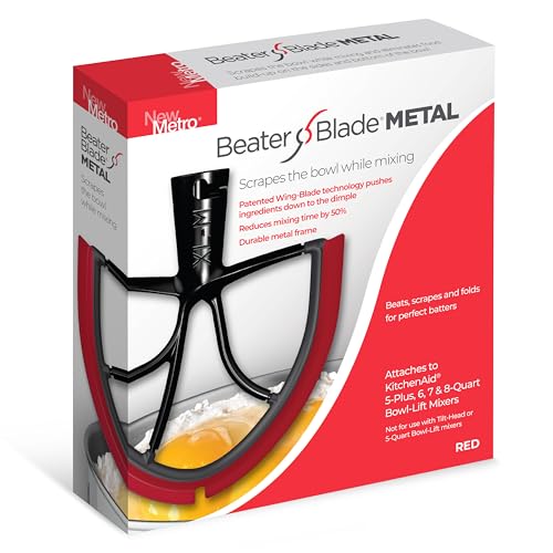 New Metro Design XL-MAX Metal Beater Blade, works with KitchenAid 5+, 6, 7, 8-Quart Stand Mixers, Red