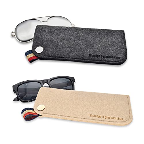 Yonput 2 PCS Thickened Felt Sunglasses Case Portable Eyeglasses Pouch Glasses Bag, Soft Felt Slip-in Pouch Case for Women Men (Black & Beige)