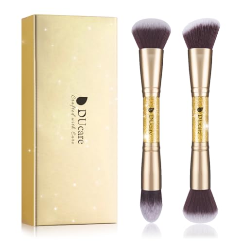 DUcare Makeup Brushes Duo End Foundation Powder Buffer and Contour Brush Synthetic Cosmetic Tools 2Pcs