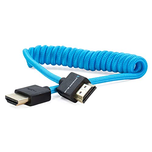 KONDOR BLUE 4K HDMI to HDMI Thin Short Coiled Braided Cable for On-Camera Monitors, Capture Cards + More | 4K/60hz | 18Gbps 3D HDR MetaData | 12' ~ 24' Inch | Blue