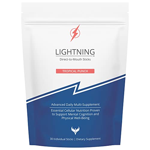 Renova Worldwide Lightning Daily Multivitamin Supplement - Vitamins and Minerals for Mental Function, Energy Support, and Physical Well-Being - Direct-to-Mouth, 30 Sticks - Tropical Punch