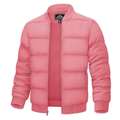 TACVASEN Pink Puffer Jacket for Men Casual Jacket Bomber Jacket Puffer Jacket Mens Fashion Jacket Warm Jacket for Men Padded Jacket Outdoor Jacket Winter Jacket M
