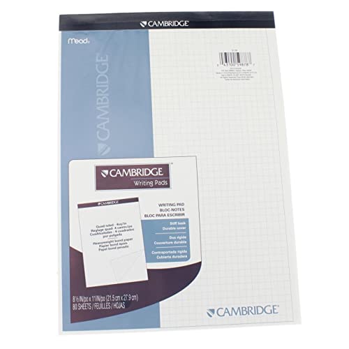 Cambridge Notebook, 8-1/2' x 11', 80 Sheets, Quad Ruled, Stiff-Back Planning Pad, Writing Pad, Bookbound (59878)