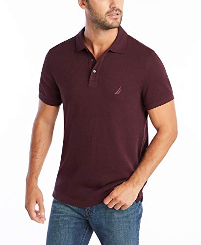 Nautica Men's Slim Fit Short Sleeve Solid Soft Cotton Polo Shirt, Shipwreck Burgundy Heather, Large