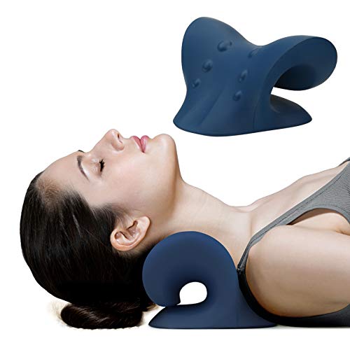RESTCLOUD Neck and Shoulder Relaxer, Cervical Traction Device for TMJ Pain Relief and Cervical Spine Alignment, Chiropractic Pillow, Neck Stretcher (Dark Blue)