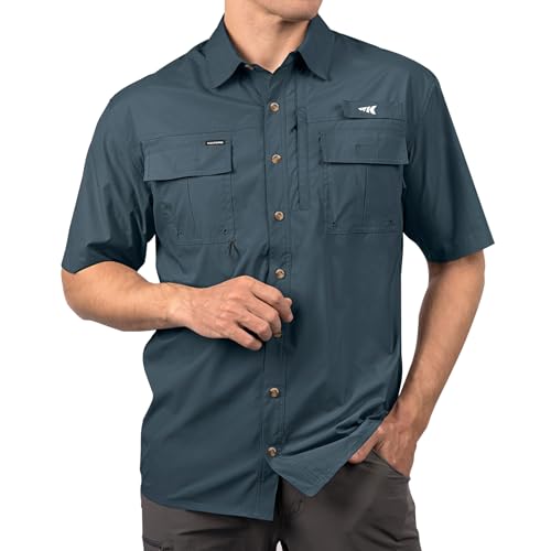 KastKing ReKon Men's Fishing Shirts, Well Made, Quick-Dry Short & Long Sleeve Hiking Beach Shirts for Men, Breathable Sun Protection, Slate Blue