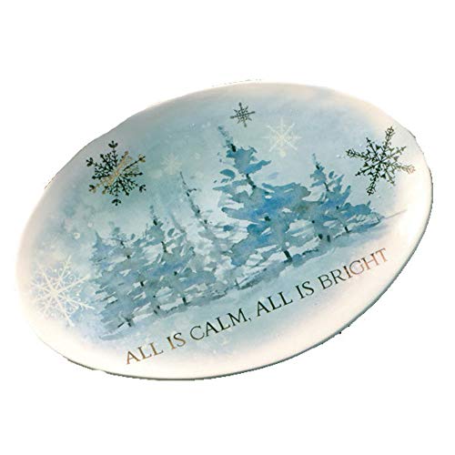 Grasslands Road 476124 All is Calm All is Bright Oval Platter Ceramic, 10 x 1 x 14 inch, White