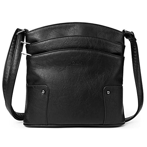 CLUCI Crossbody Bags for Women Leather Purse Travel Vacation Triple Pockets Vintage Handbags Shoulder Bags Black